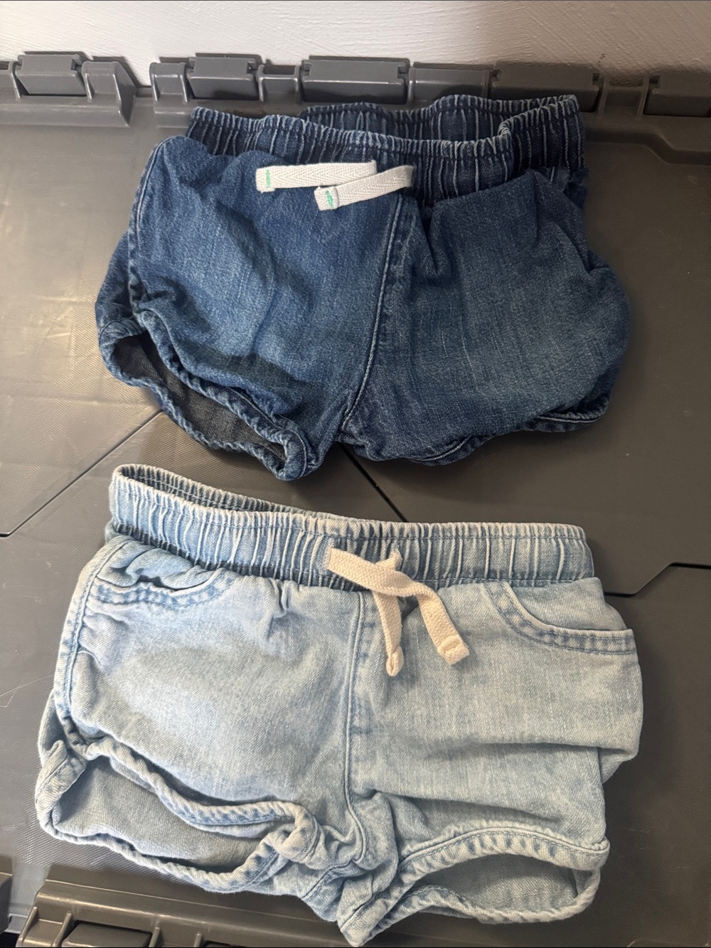 Cat & Jack Denim Pull-On Shorts in Dark Blue and Light Blue